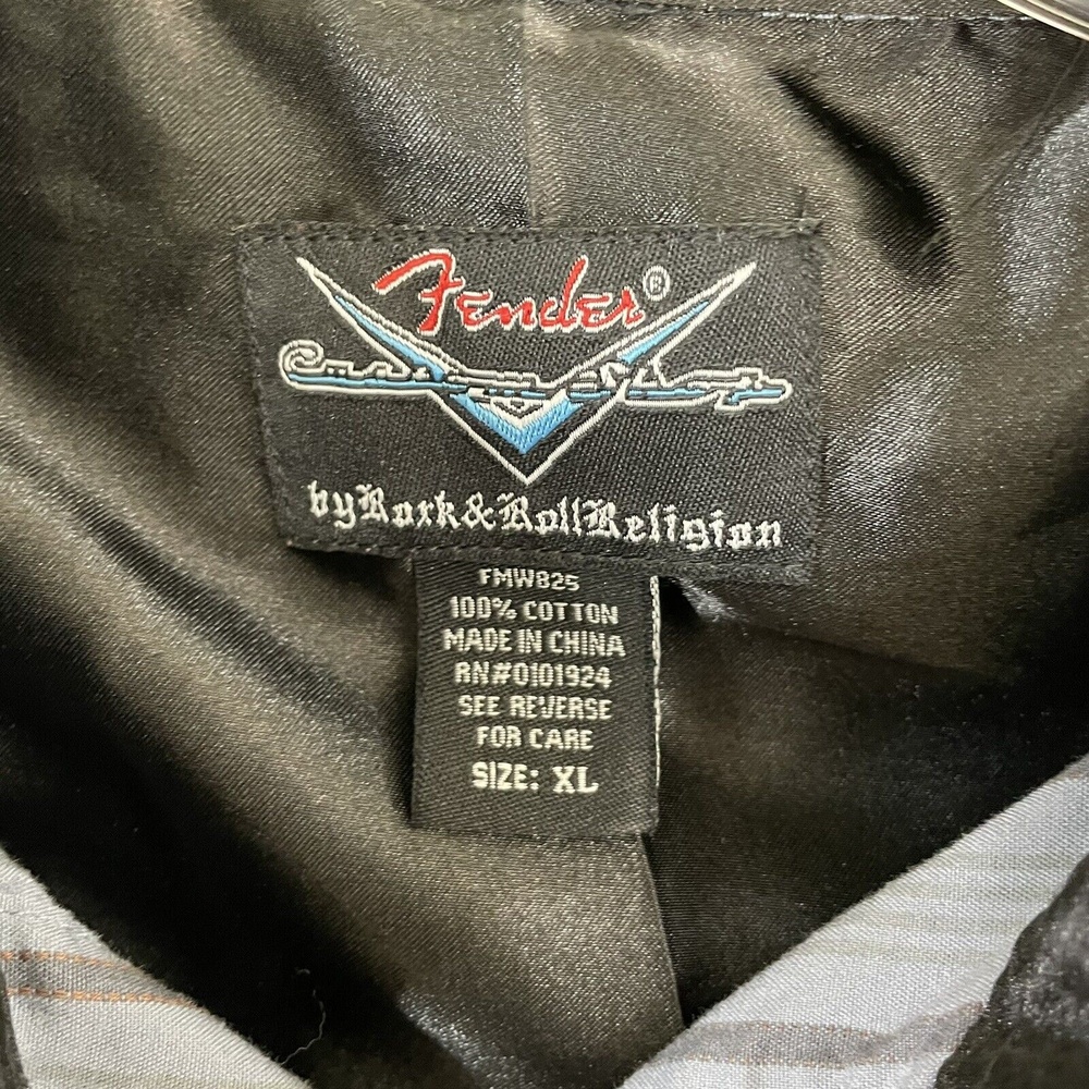 Fender Rock & Roll Religion Mens Blue Embroidered Button Up Shirt Guitar XL - Picture 7 of 8